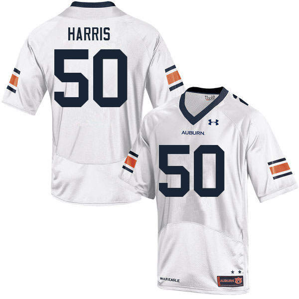 Men #50 Marcus Harris Auburn Tigers College Football Jerseys Sale-White